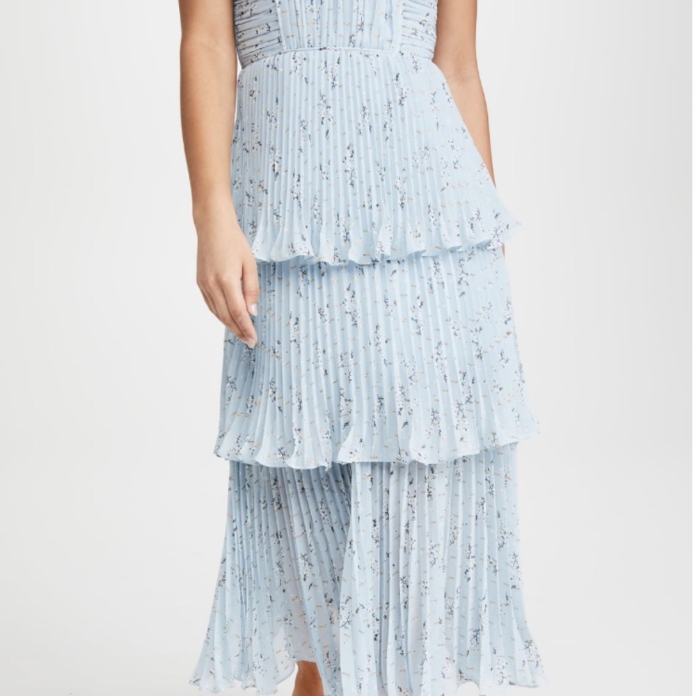 Self-Portrait Pale Blue Floral Tiered Pleated Wedding Dress